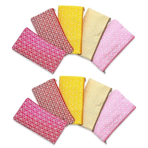 Image of Traditional Embroidered Zipper Purse for Women | Return Gifts for Baby Shower, Haldi, Mehendi, Wedding | Multicolor Ethnic Pouch Set