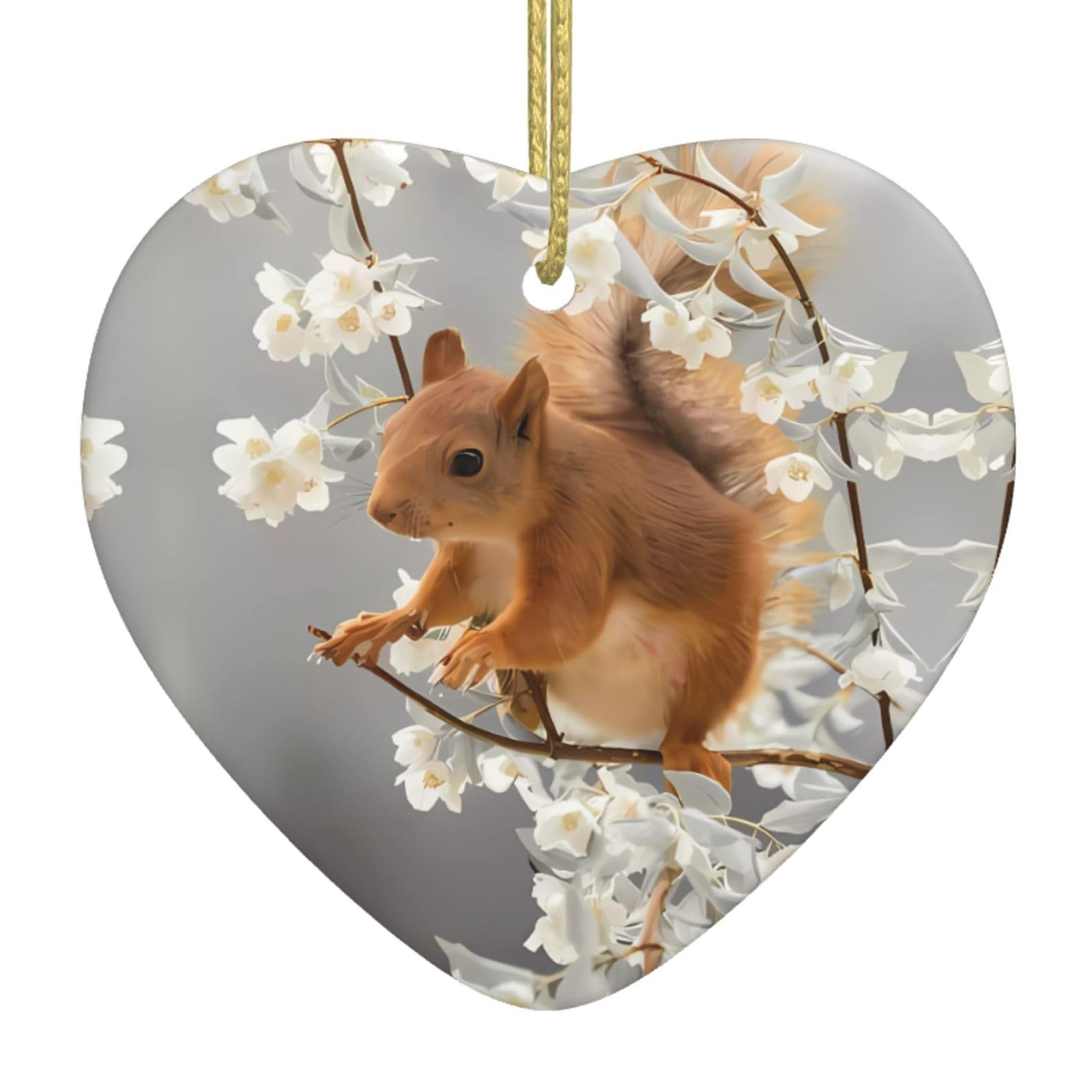 Whjdpp White Christmas Ceramic Heart Pendant Squirrels In Spring Printing Christmas Tree Decoration For Fireplace Shopping Mall Holiday Party