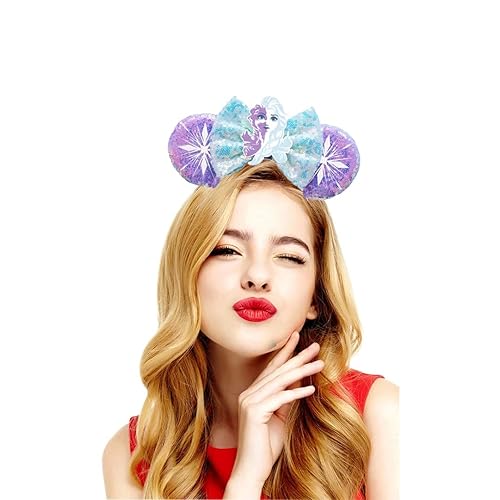Miniatura 3 de Orejas de ratón para mujer, orejas de ratón de Frozen para niñas, lazo con purpurina, orejas de ratón Elsa, diadema de ratón, recuerdo de fiesta de