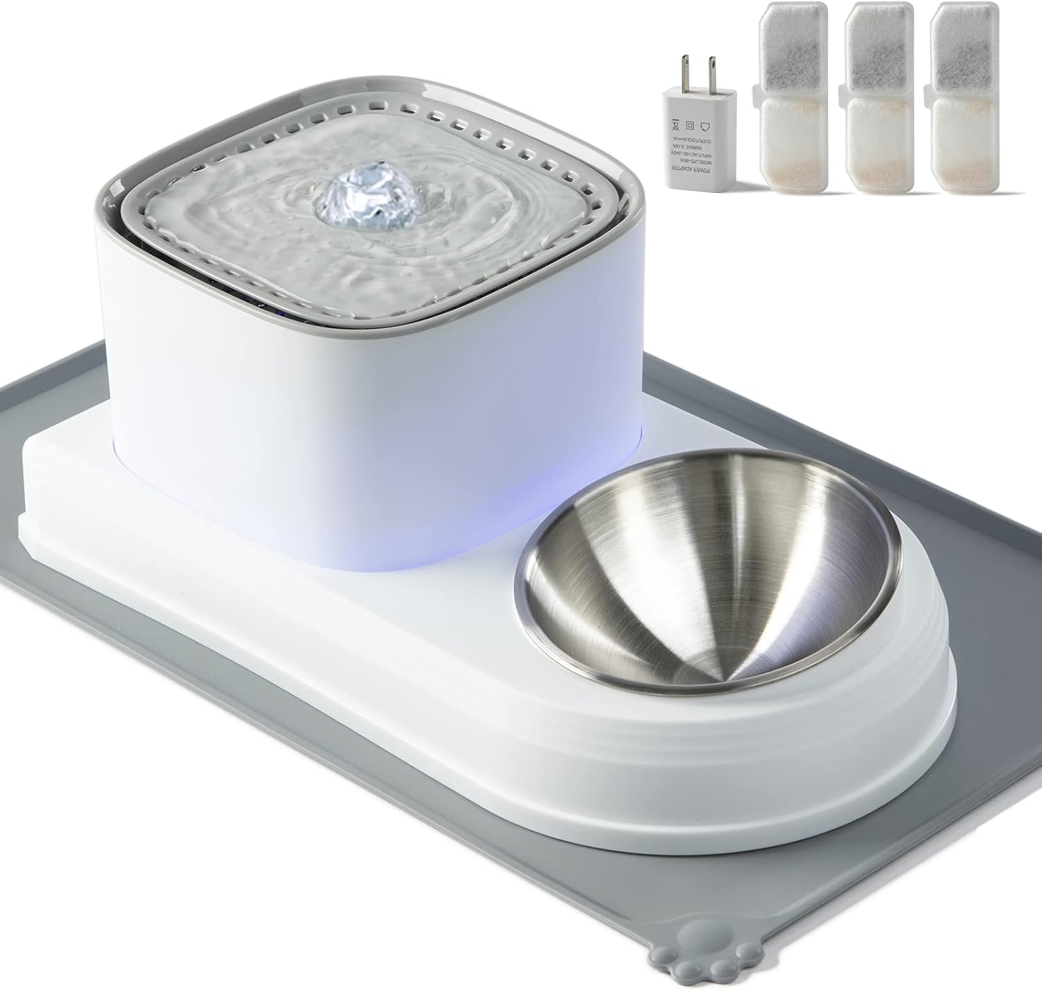 Cat Fountain Cat Water Fountain and Food Bowl 3l/Utomatic Pet Fountain
