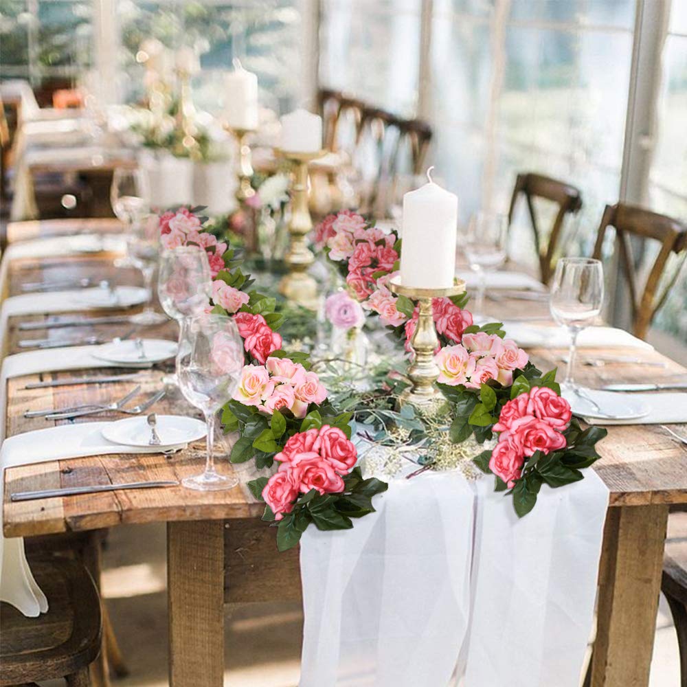 JARELING Lot De 4 Guirlandes De Fleurs Artificielles En Soie Avec Fleurs à Suspendre Pour Arche De Mariage, Décoration De Chambre, 2,3 M (rose Rouge