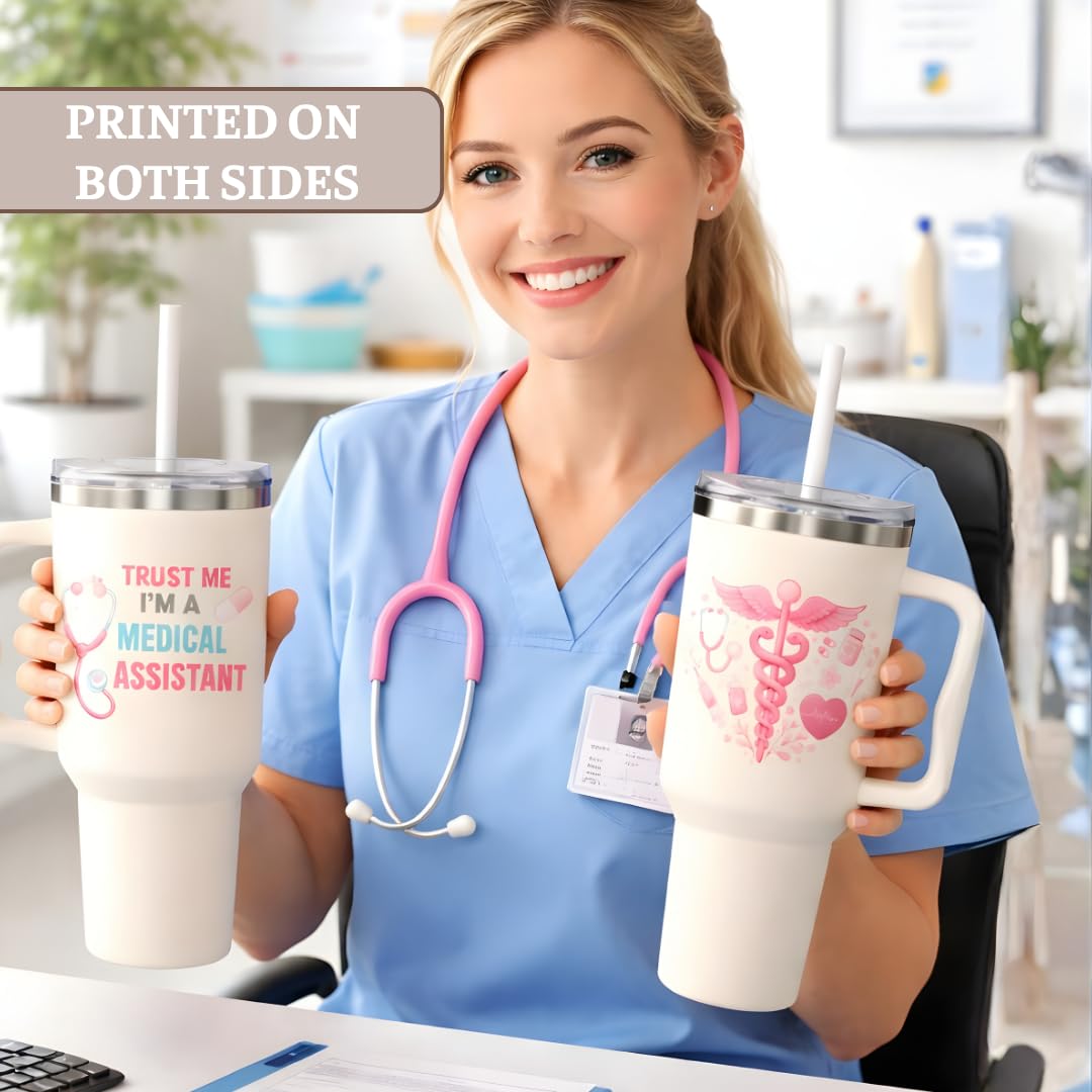 Medical Assistant Gifts, 40 Oz Medical Assistant Tumbler with Handle & Straw, Stainless Steel Insulated Travel Mug, MA Week Appreciation Gifts for Women Men Coworkers Mothers Day