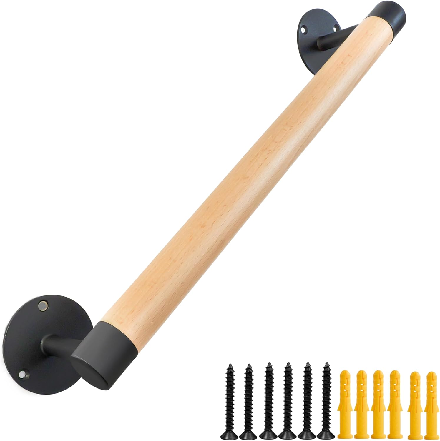 18 inch Real Wood Grab Bar Hand Rails for Indoor Stairs- Wall Mounted Wooden Staircase Handrails, Interior Stair Railings, Exterior Steps Banister Hand Railing, Safety Handle for Elderly 1.5 FT