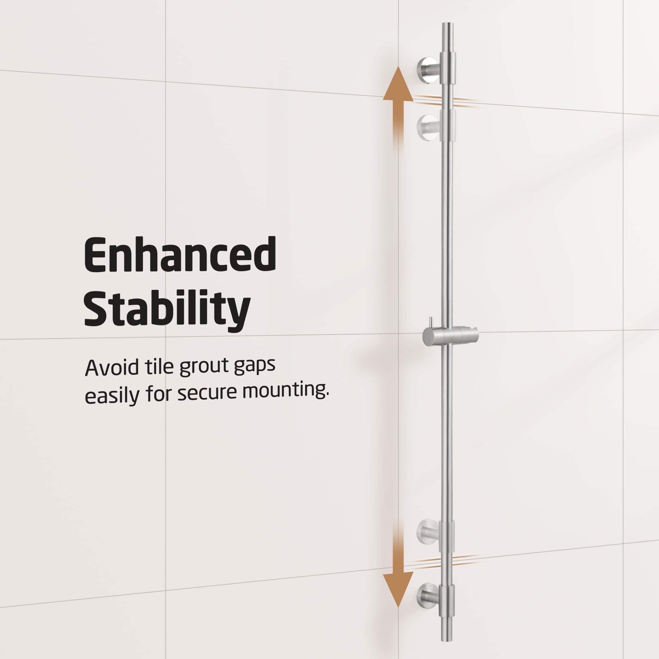 KES 122CM Shower Riser Rail with Adjustable Shower Head Holder, 18/8 Stainless Steel Slider Rail Brushed Finish Wall Mounted - Image 3