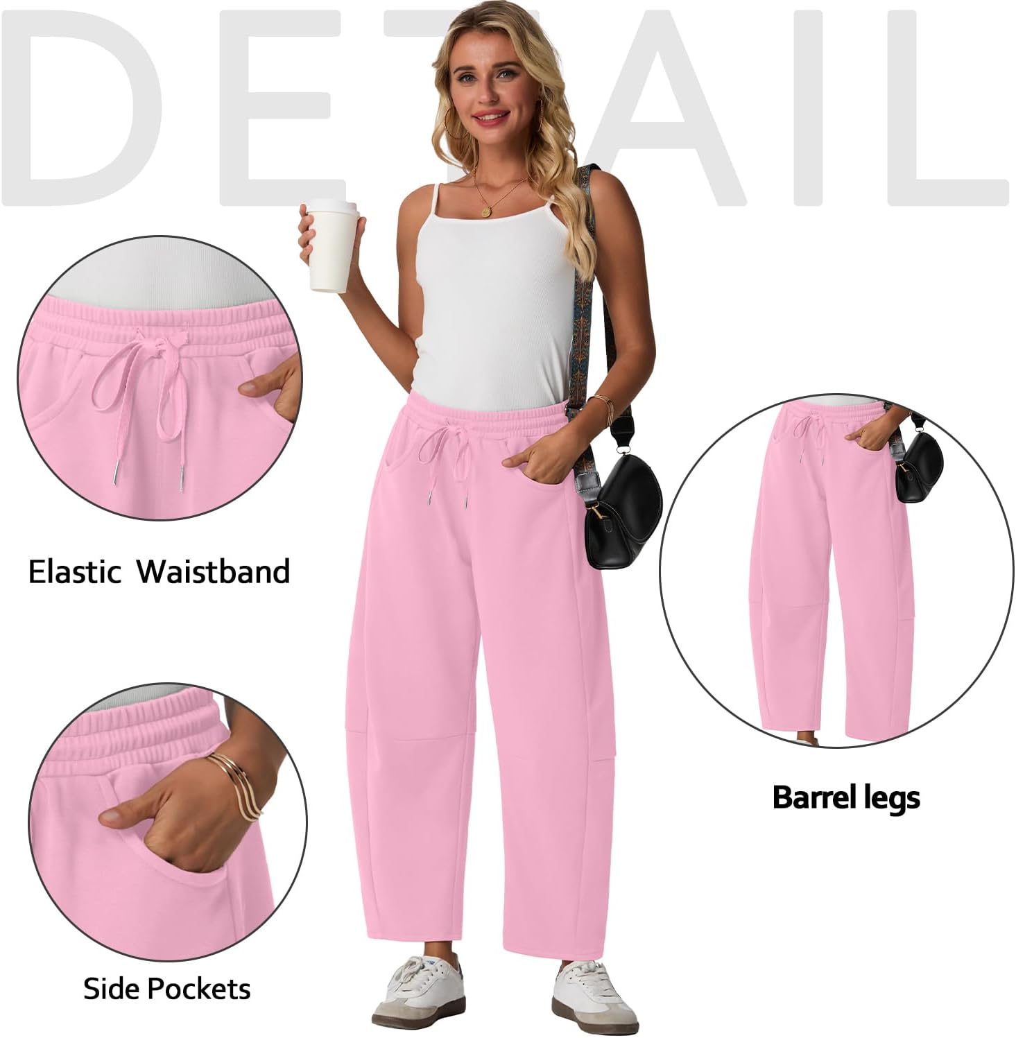 Lepunuo Barrel Sweatpants Women Casual Baggy Elastic Waisted Pants Wide Leg Gym Trousers with Pockets - Image 3