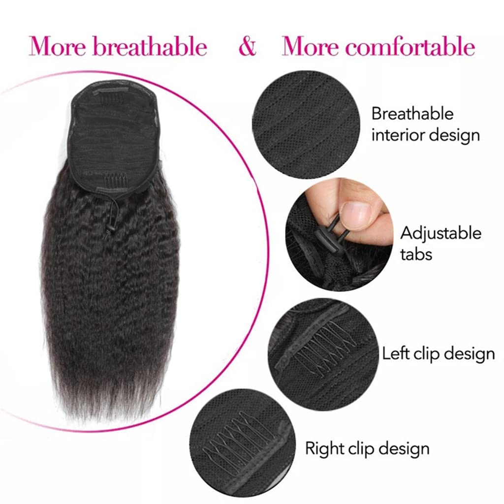 GREEMO Afro Yaky Drawstring Ponytail Extension Real Human Hair for Black Women Clips in Extension Kinky Straight (20inch)