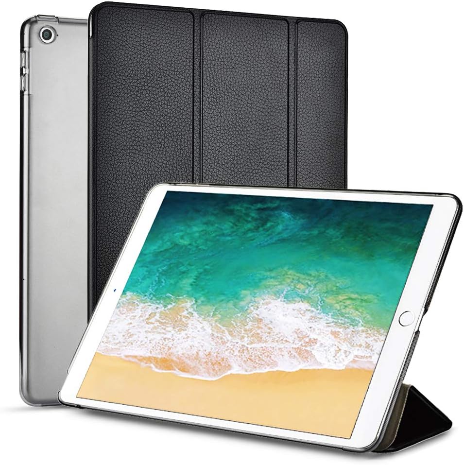 Moonlux Case for iPad 9.7 2018/2017,Superfine Fiber Trifold Adjustable Stand with Auto Sleep/Wake Function,Translucent Frosted Back Cover Compatible for Apple iPad 9.7 A1893 A1954 A1822 A1823,Black