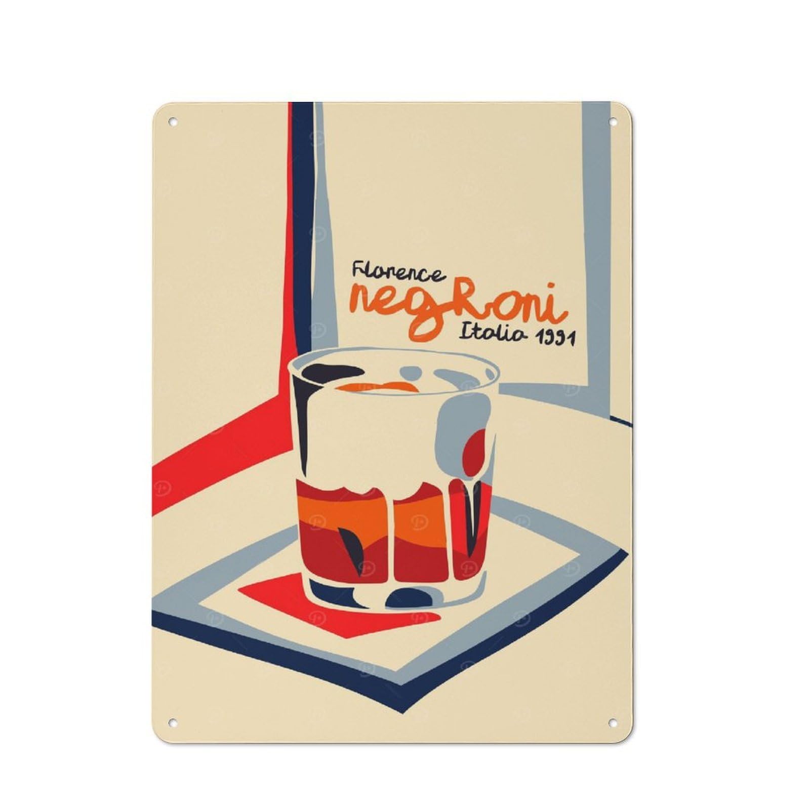 Junmoney Style-13 Negroni Cocktail Italian Workshop Style Metal Wall Decor 40X30cm, Garage Metal Sign For Workshop, Basement, Shed Or Games Room