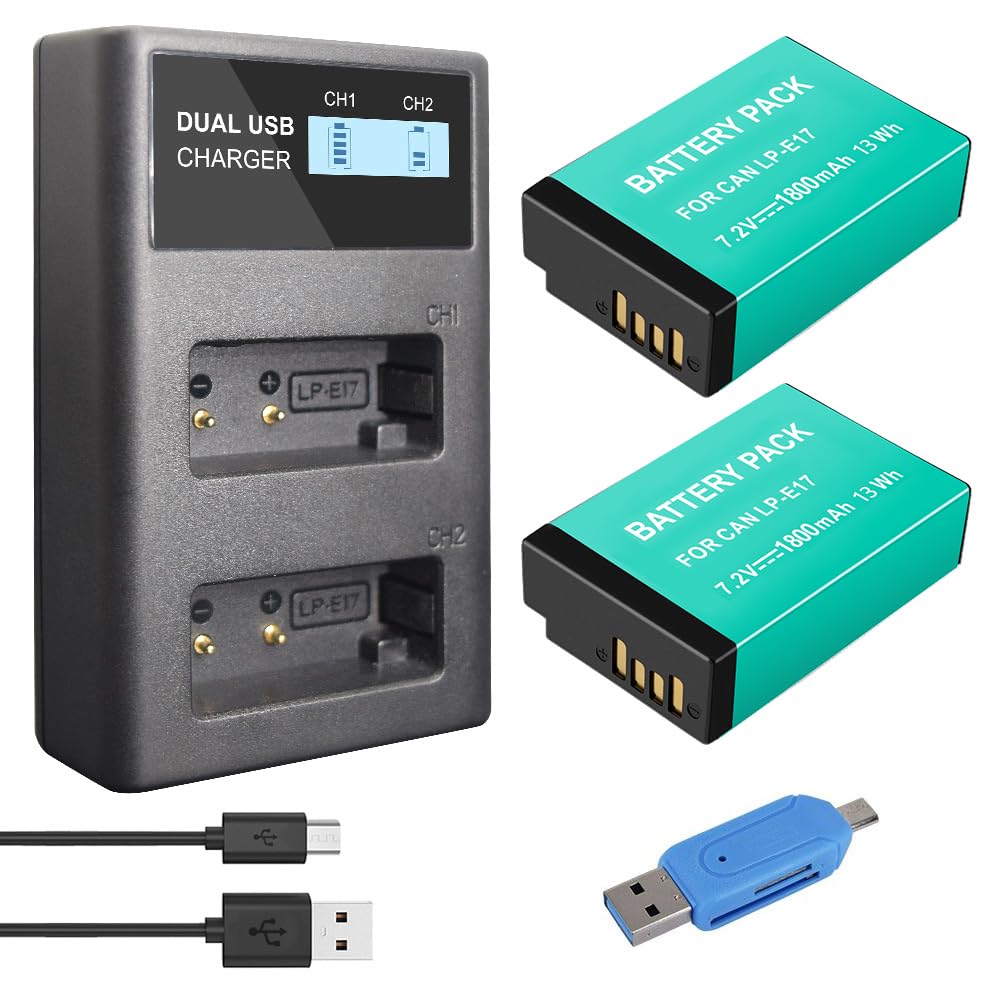CITYORK 2 Pack 1800mAh LP-E17 wymienna bateria i podwójna ładowarka USB do Canon EOS RP, Rebel SL2, SL3, T6i, T6s, T7i, EOS M3, M5, M6, EOS 200D, 77D, 750D, 760D, 800D, 8000D, KISS X8i — kamera