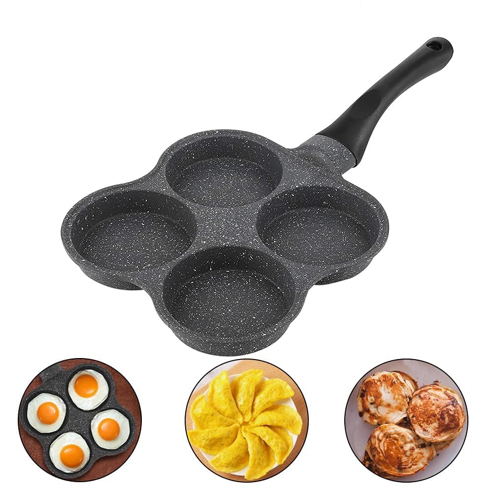 HERCHR Padella per Frittata a 4 Fori, Padella per uova in Alluminio antiaderente, Padelle in Alluminio per Burger, Padella Per Pancake Antiaderente Per Piano Cottura a Induzione, Fornello a Gas