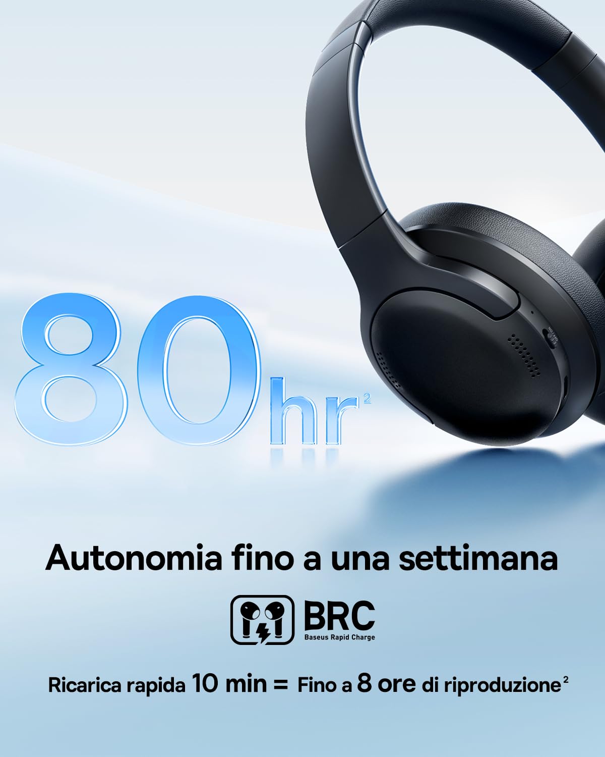 Baseus BH1 Lite Cuffie Bluetooth Over-Ear, Leggere e Comode Cuffie Wireless con Suono Cristallino, Driver Dinamici da 40 mm, Fino a 80 Ore di Autonomia, Bluetooth 6.0 – Nero Interstellare