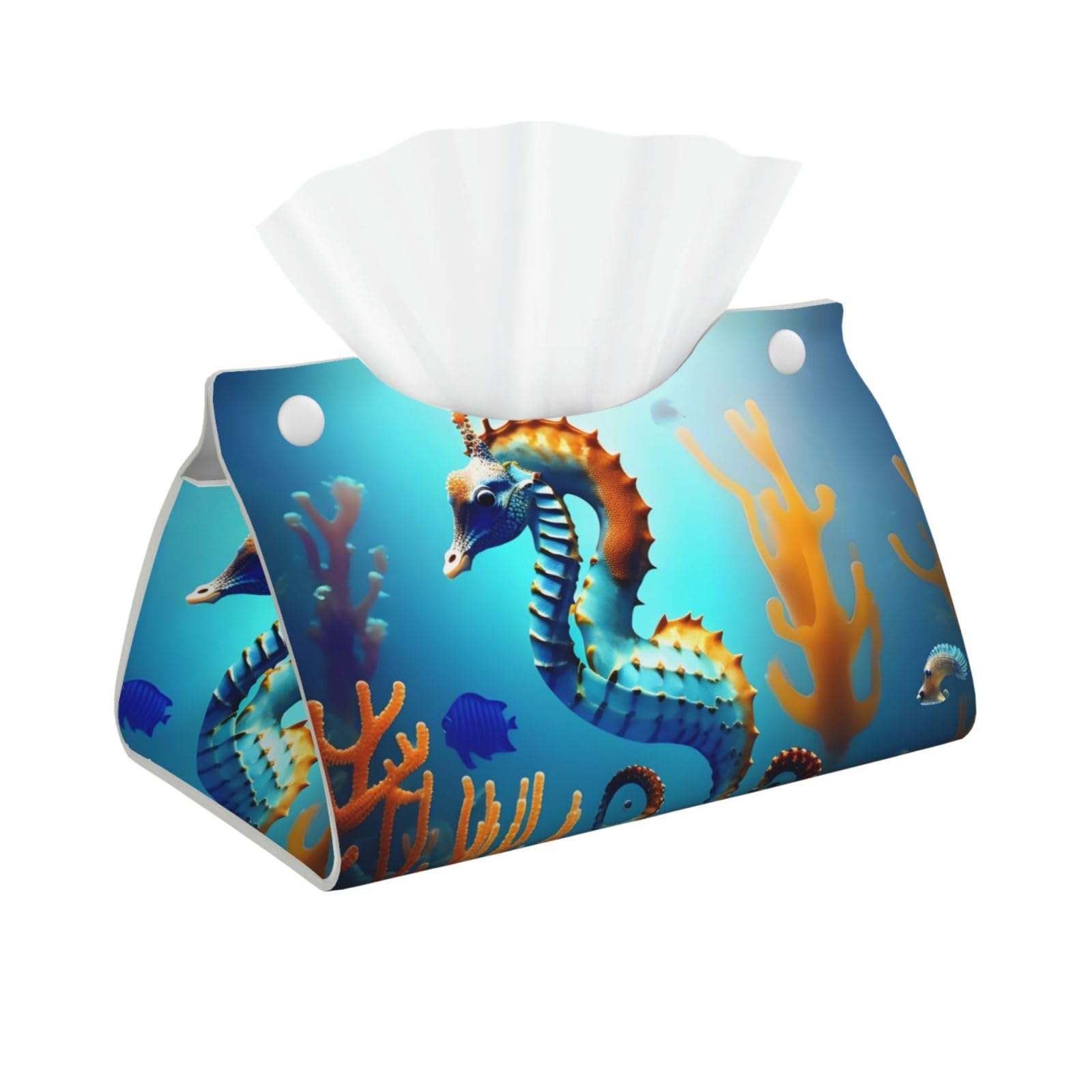 Seabed coral seahorse Rectangular Leather Tissue Box Cover, Folding Facial Tissue Holder Dispenser for Car