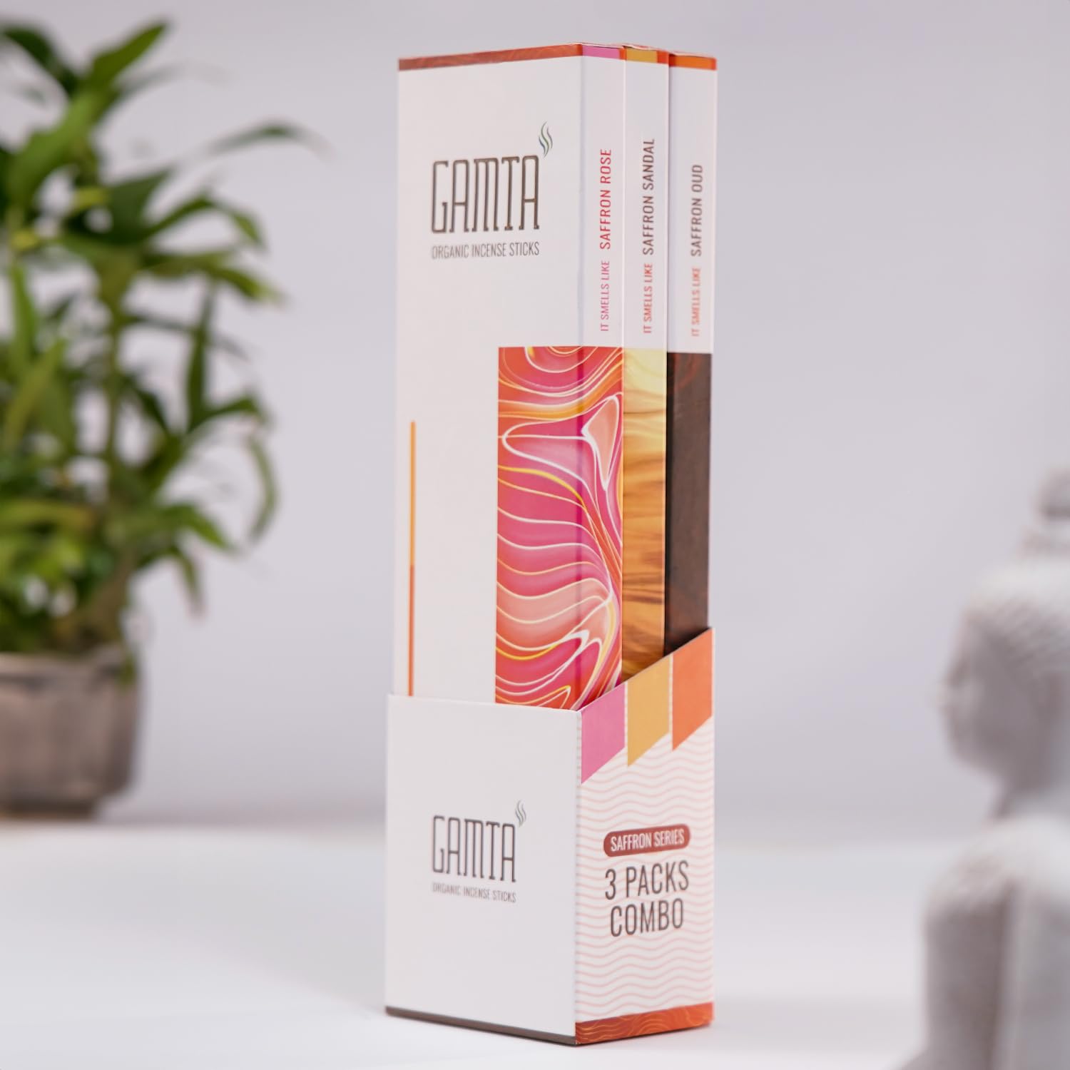Gamta Organic Incense - Saffron Symphony Agarbatti for Pooja - Pack of 3-90 Sticks 24cm - Lasts 60 mins - Charcoal Free Incense Stick - Agarbatti Stick Made of Panchagavya - Freshness & Meditation-image-40