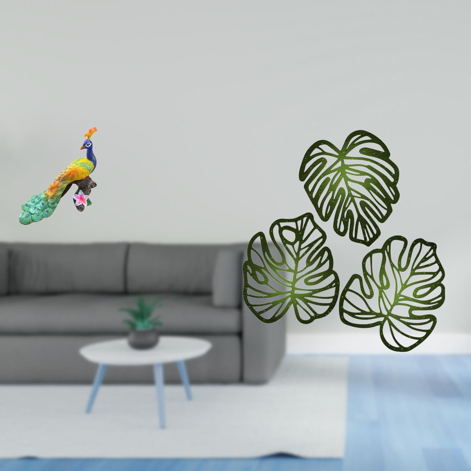 Enakshi®Peacock Sculpture Figurine Décorative Garden Ornament Crafts Statue Ornament for Home Décoration Yard Palm Leaves Wood Wall DécorWooden Ornament Creative Tropical Wall Art Jungle Décorfor-image-34