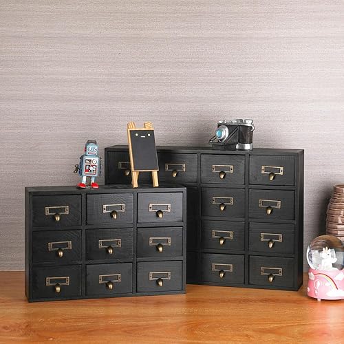 Miniatura 6 de PACKGILO Gabinete de boticario de 16 cajones con cajones, boticario de mesa, cofres y gabinetes de biblioteca, catálogo de tarjetas de biblioteca,