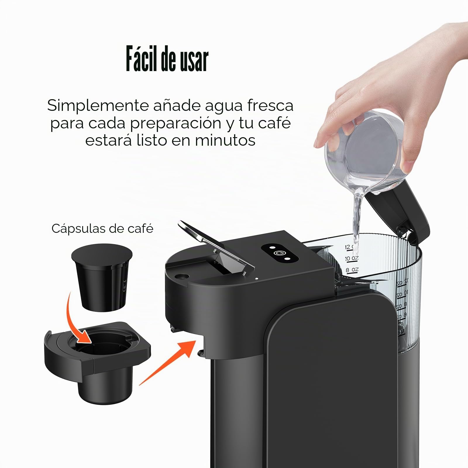 Eznaobo Cafeteras con cápsulas, K-Mini Cafetera de cápsulas K-Cup de un solo uso, 3 tamaños de infusión, botón fuerte, depósito extraíble de 350 ml, cafetera espresso muy para café en polvo (black)