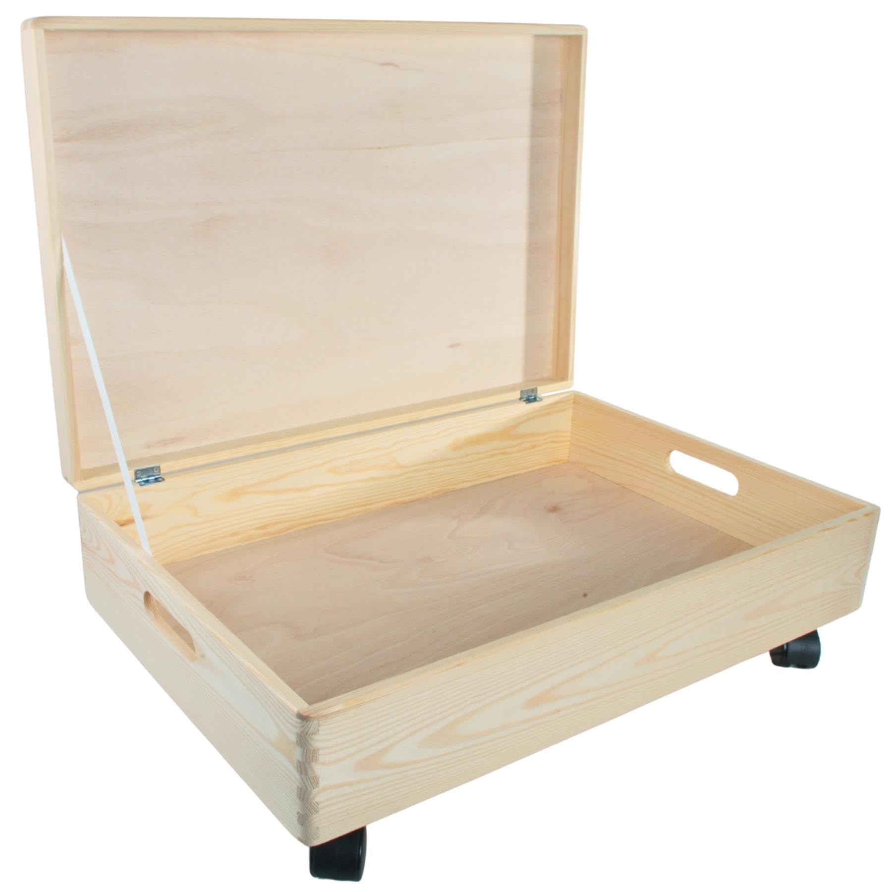 WooDeeDoo Extra Large Shallow Wooden Under Bed Storage Box With Lid Handles and Wheels – 60 x 40 x 19 cm Pine Toy Chest for Crafts Bedroom Organisation – Unfinished Decorative 25L Container