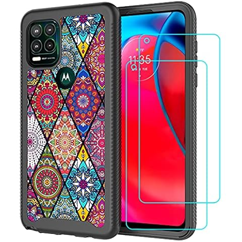 LEXNEC Case for Moto G Stylus 5G (2021) Design Cute Case with [2 Pack] Tempered Glass Screen Protector,Armor Protective Boys Men Girls Women Floral Flower Bumper Phone Case Cover [Colorful Mandala] Cover