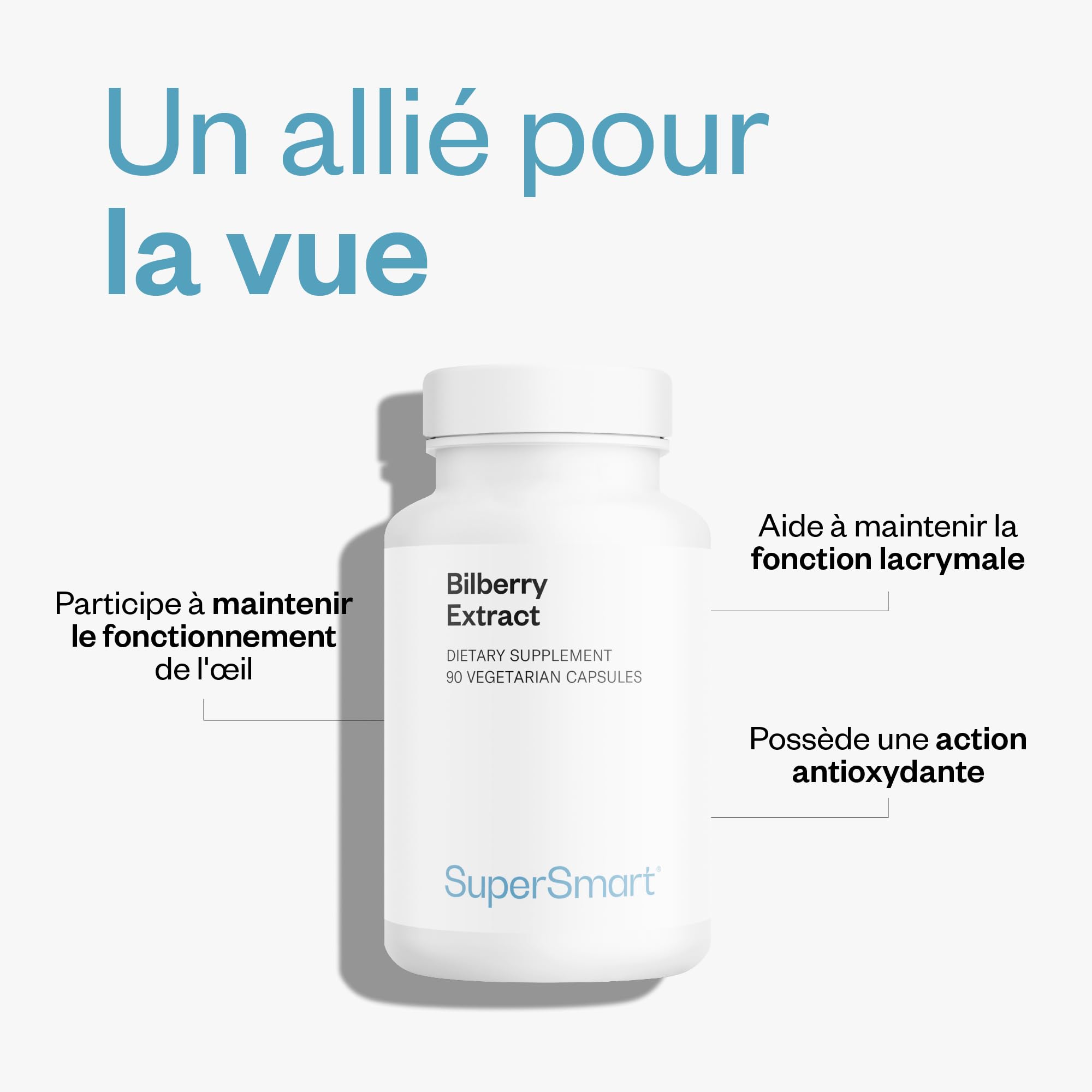 Bilberry Extract - Extrait de Myrtille - Santé des yeux - Standardisé à 25% d'Anthocyanosides - Contribue à la Santé Vasculaire - Antioxydant - Vegan - Sans Gluten - SuperSmart