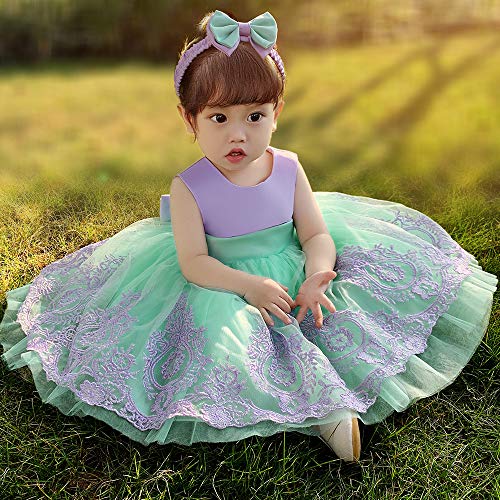 Image of CMMCHAAH 0-6T Baby Girls Pageant Lace Embroidery Dresses Toddler Party Bowknot Tutu Gown Dress with Headwear