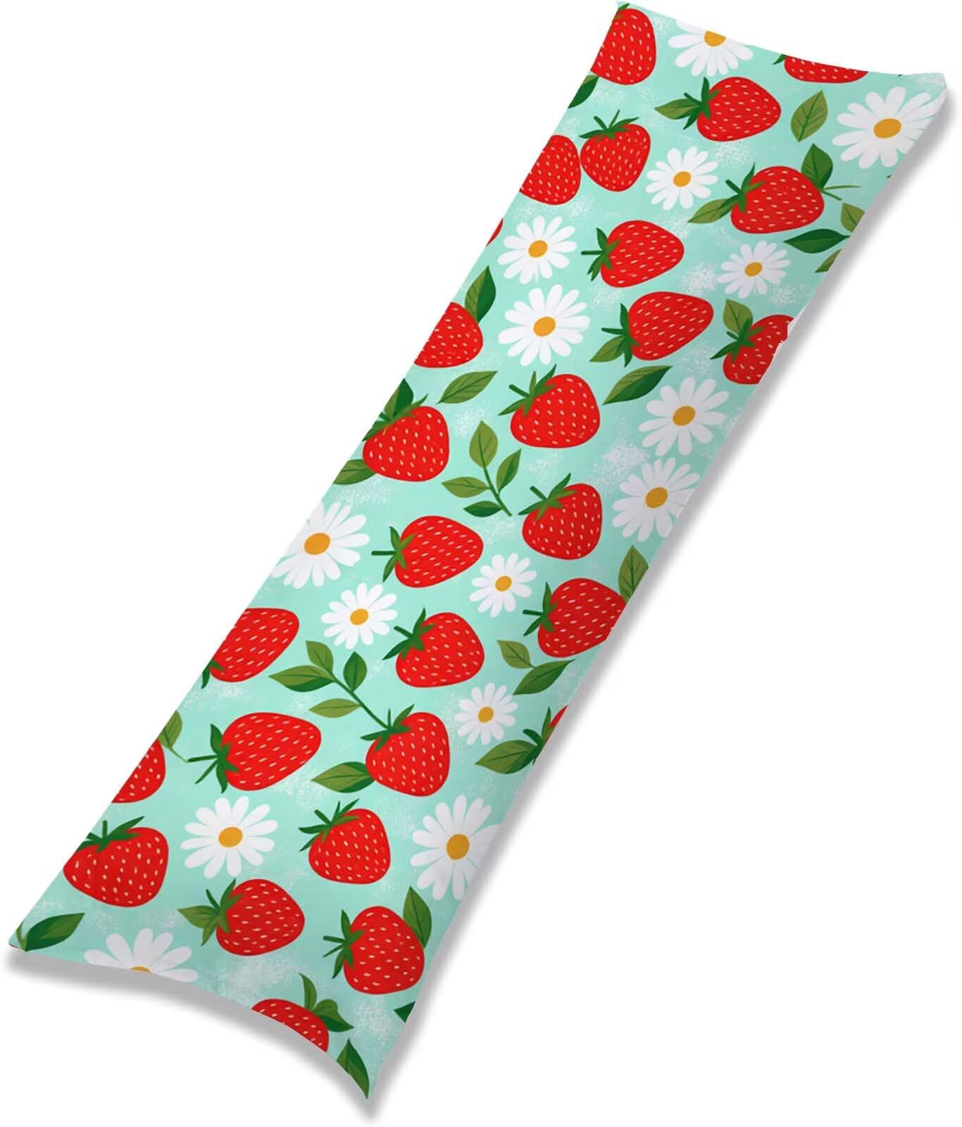 Fodera Cuscino 55 x 160 cm, Fragola-1 Lino Copricuscini Letto, | con Invisibile Cerniera, Morbida e Traspirante, per biancheria da letto, divano, hotel, chi dorme sul fianco Blu j-61