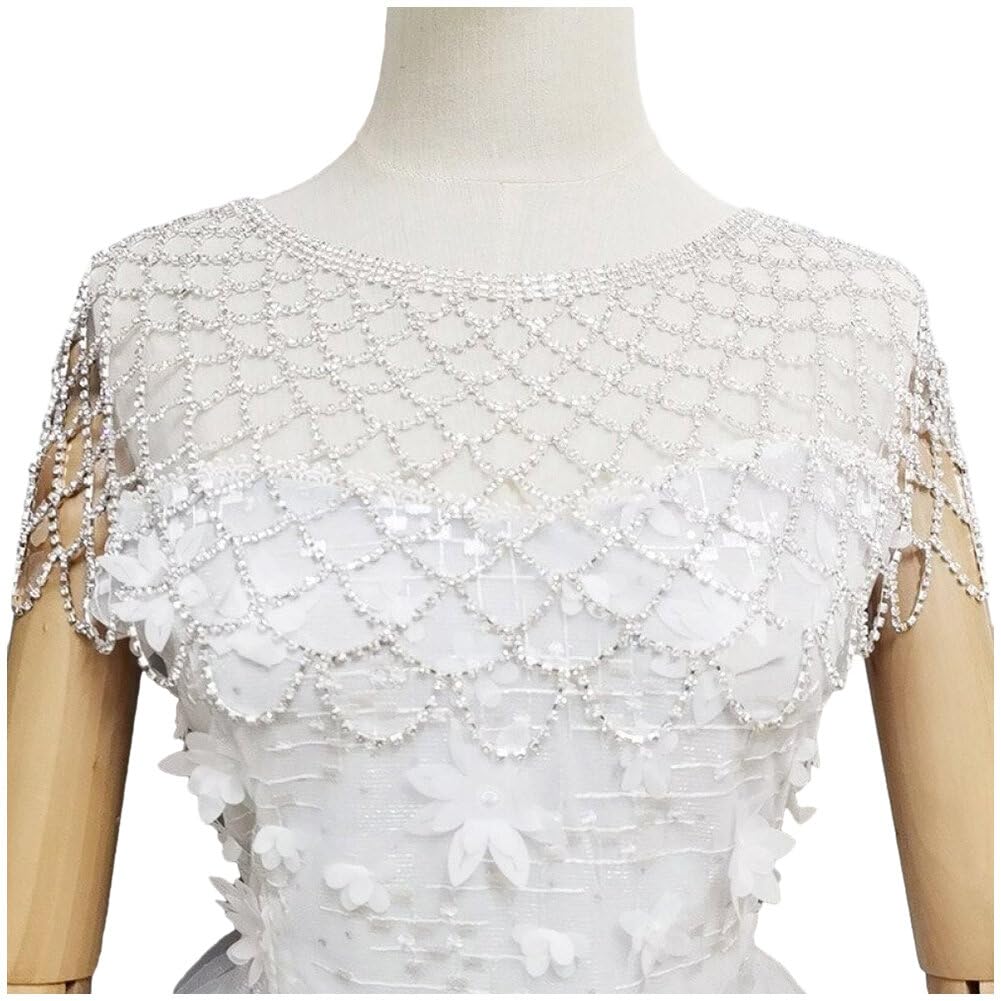 Casiler Women's Silver Elegant Mesh Rhinestone Shoulder Chain Necklace Shawl Shoulder Wedding Bridal Bling Tassel Shoulder Chain For Girls