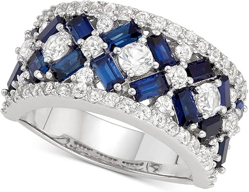 Luxury Ladies Topaz Sapphire Ring 925 Sterling Silver Wedding Ring Band Baguette and Round CZ Eternity Band Cz Fine Jewelry Party Ring for Women