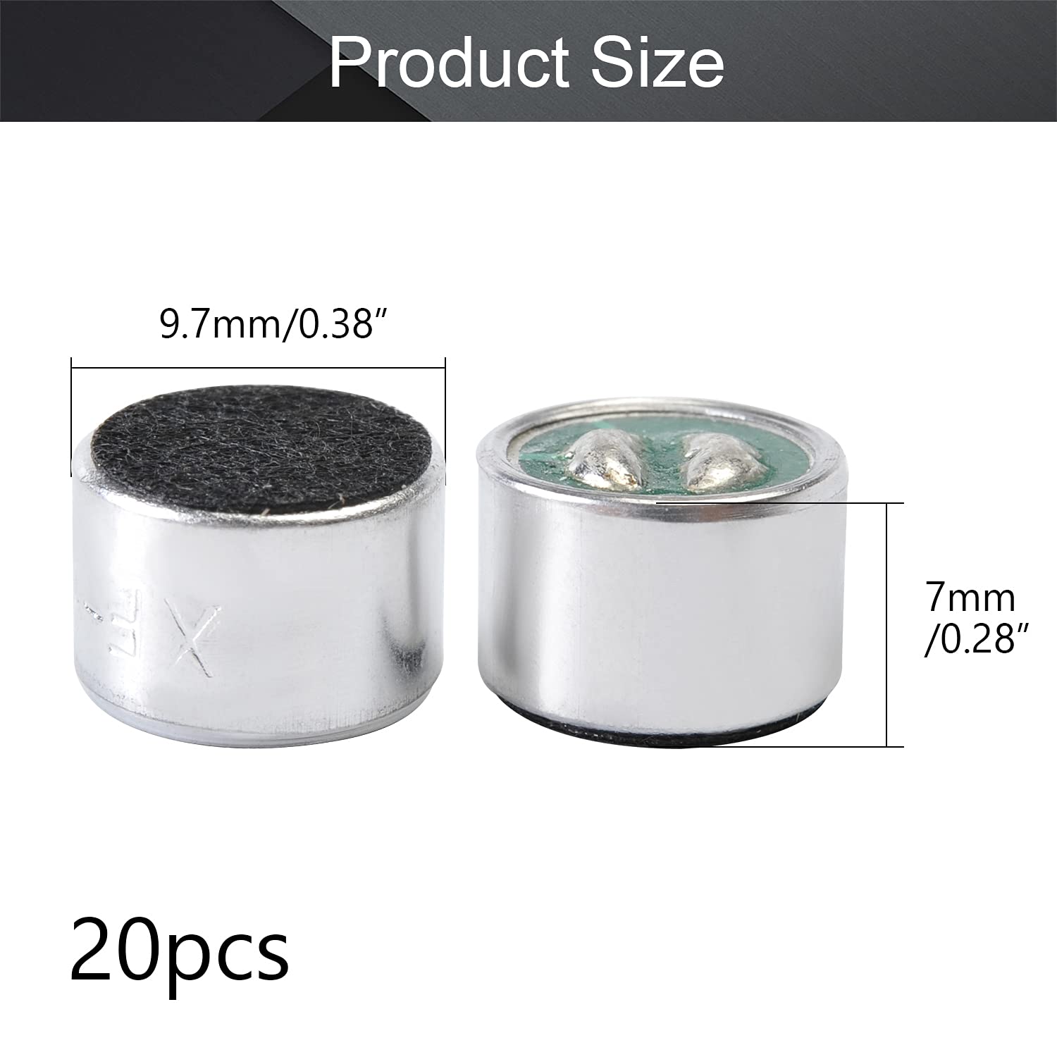 Fielect 20Pcs 9767-60DB Electret Microphone Pickup 9.7mm x 7mm Cylindrical Condenser MIC with Solder Joint for PCB