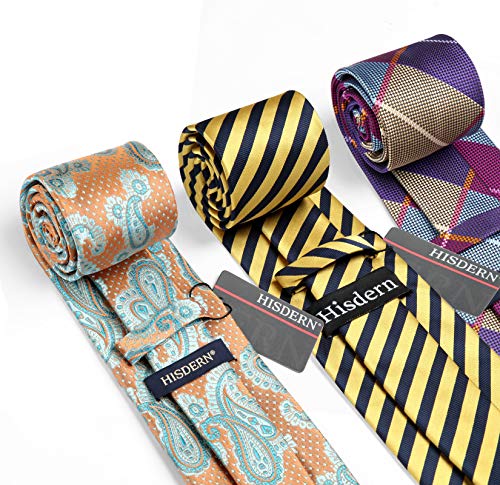 Image of HISDERN Mens Ties and Pocket Square Set Business Elegant Ties for Men Classic Lot 3 Pcs Wedding Party Neckties & Handkerchief