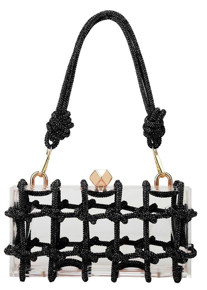 Pocadri Woven Acrylic Evening Bags Purses Women Chic Banquet Rhinestone Crossbody Bag for Party Prom