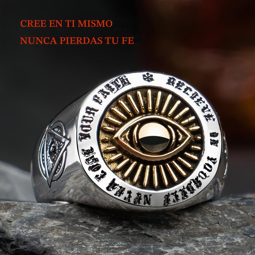 ForFox Anillo ojo de dios que todo lo ve masónico de plata de ley 925 con calavera y tibias cruzadas para hombres mujeres abierto y ajustable