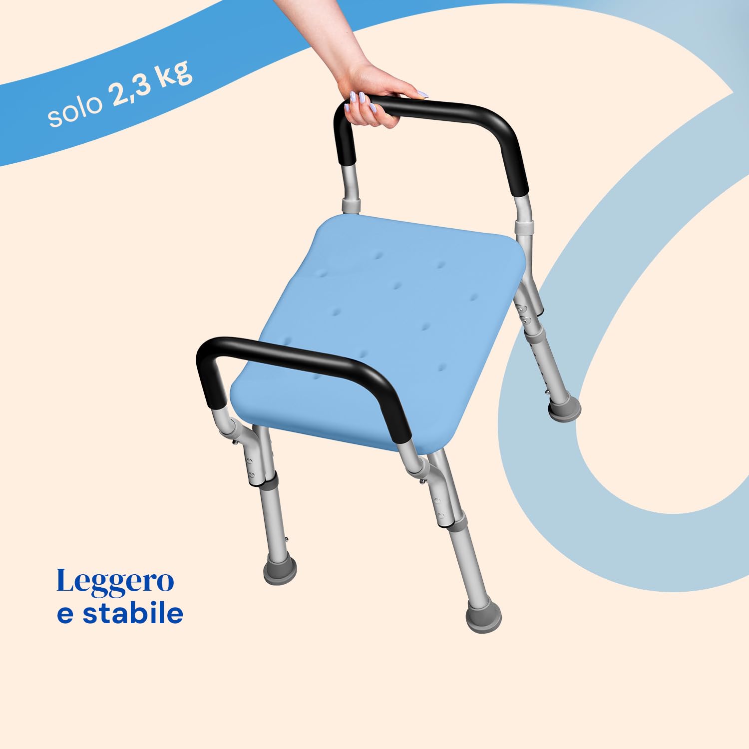 Geriafy Sgabello Doccia Regolabile con Braccioli Antiscivolo per Anziani | Aqua Pro, sgabello doccia con braccioli, altezza regolabile, seduta stabile, antiscivolo, alluminio