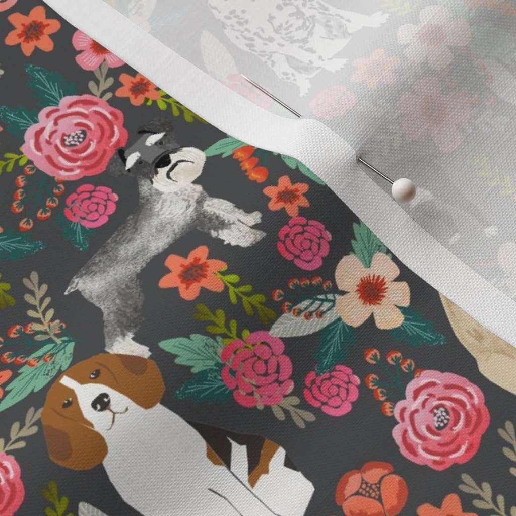 Spoonflower Fabric - Dogs Florals Pets Flowers Gray Pet Floral Portrait Printed on Petal Signature Cotton Fabric by The Yard - Sewing Quilting Apparel Crafts Decor