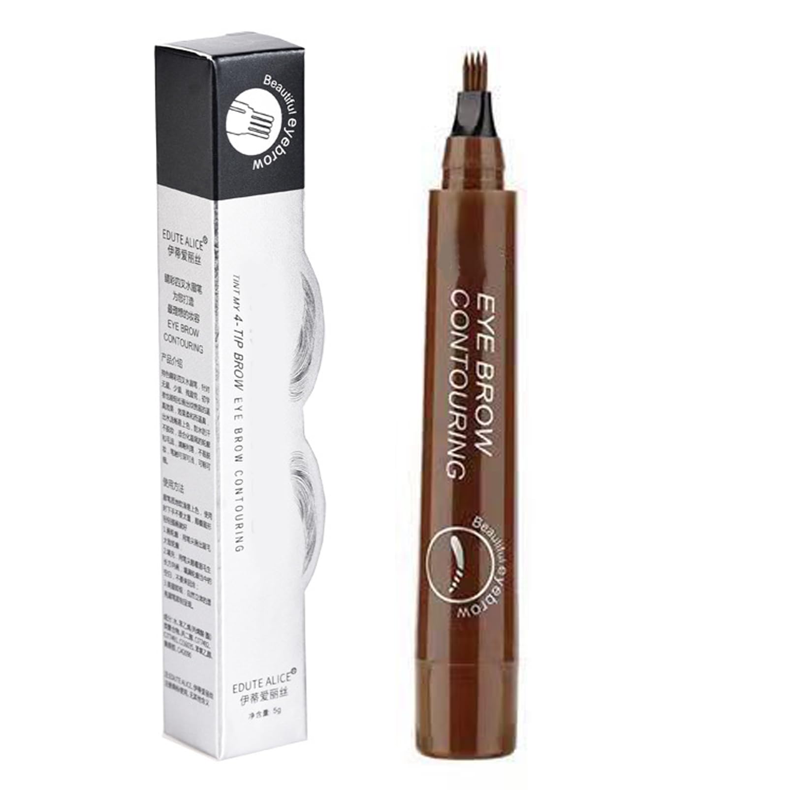 Light Brown Microblading Eyebrow Pencil - 4 Tip Microblade, Long Lasting & Waterproof, Natural Looking, 3D Tattoo Brow Pen