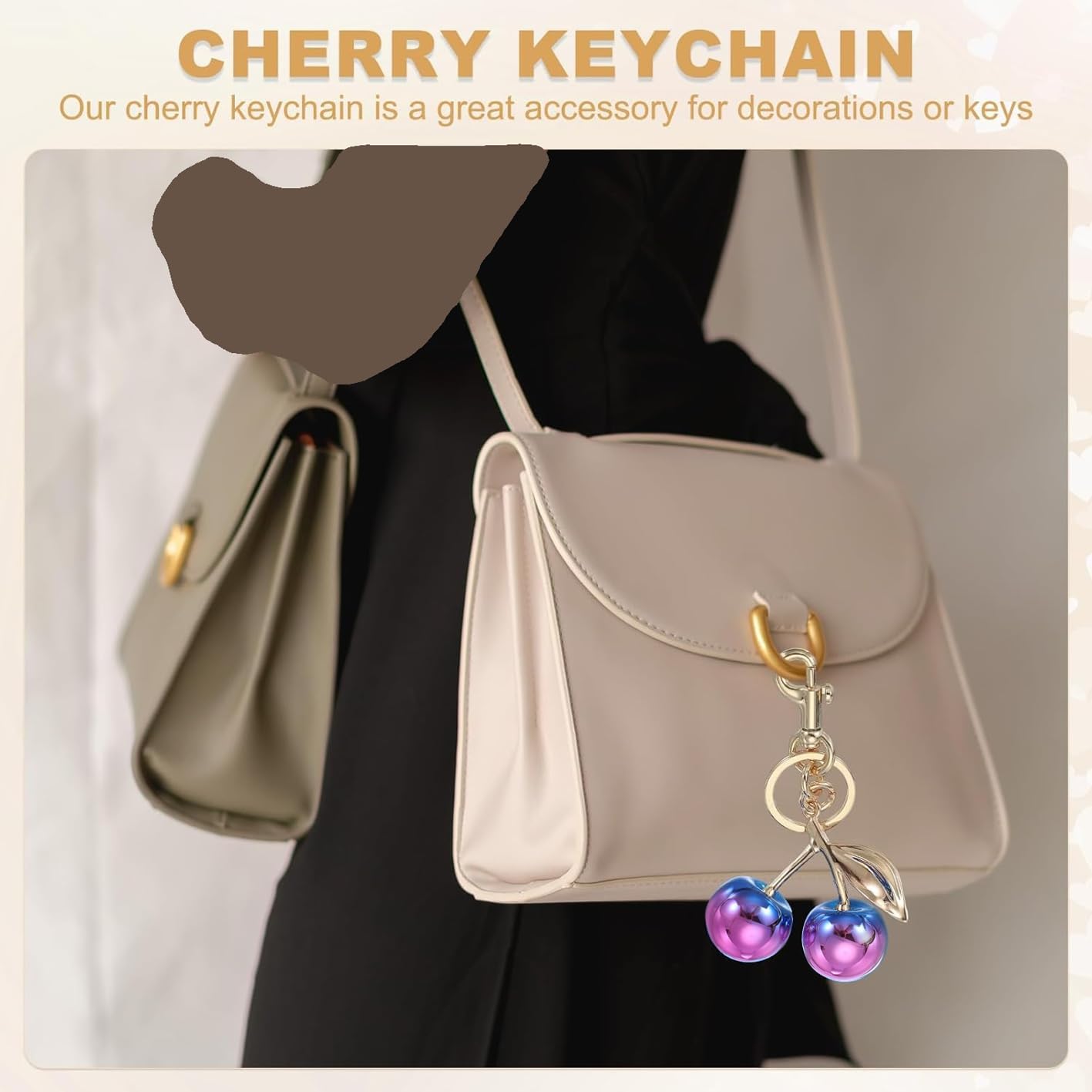 Keychain Cherry Bag Charms Purse: Key Chains Women Cute - Car keyring leather handbags - Gift For Women Valentine Fashion enthusiasts Gifts For Girl image 2