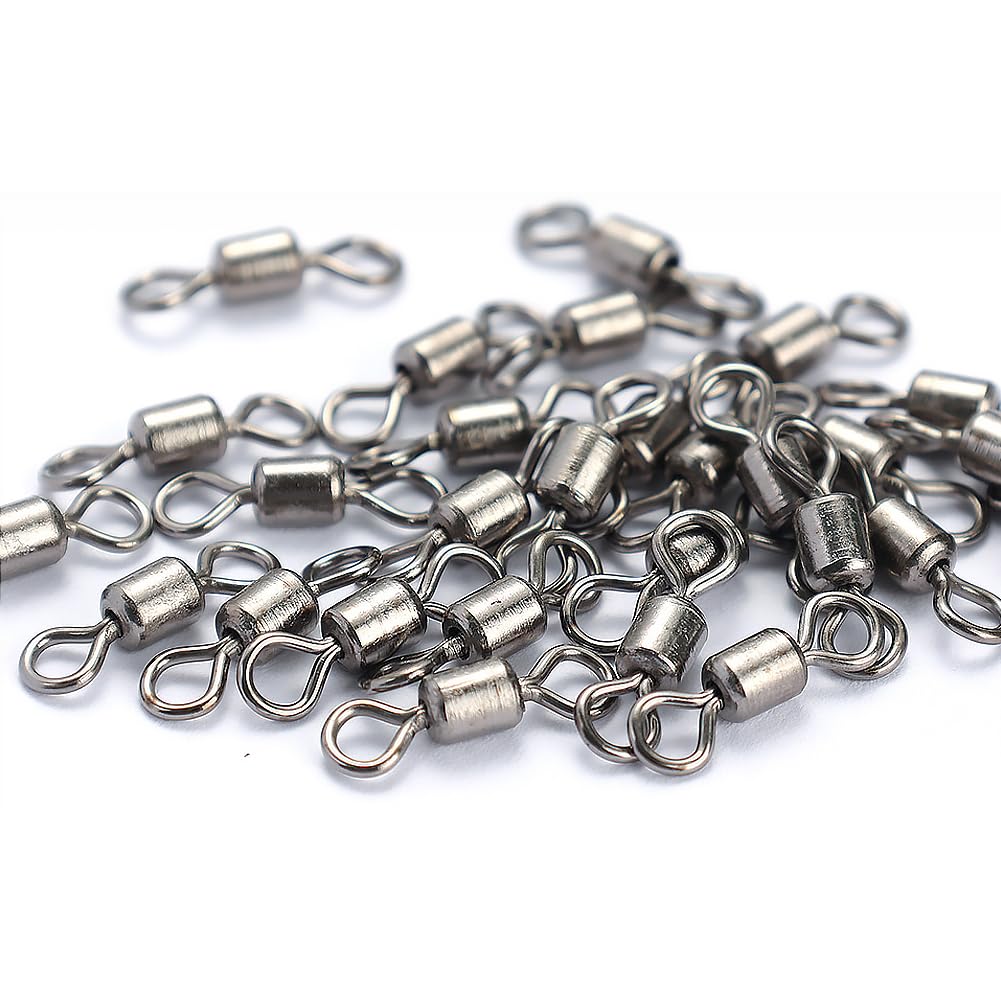 50Pcs Fishing Line Connector, High Strength Fishing Barrel Swivels Set Stainless Steel Ball Bearing Swivel Rolling Bearing Snap Connector for Saltwater Freshwater Fishing Tackle Accessories