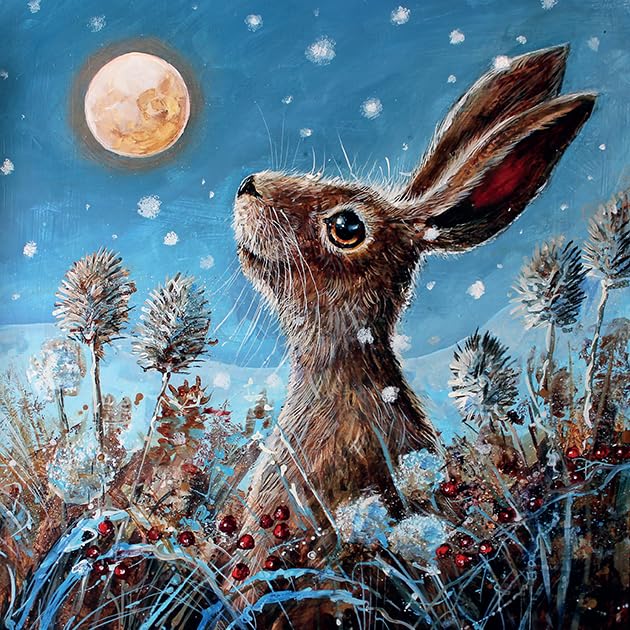 Noel Tatt Charity Christmas Cards Pack of 10 Hare in Moonlit Woodland