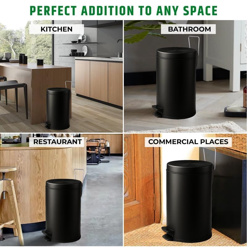 Image of Mumma's LIFE Dustbin for Kitchen with Lid | Black Stainless Steel Pedal Trash Cans | Small Dustbins for Home, Bathroom, Bedroom & Toilet (22Litre)