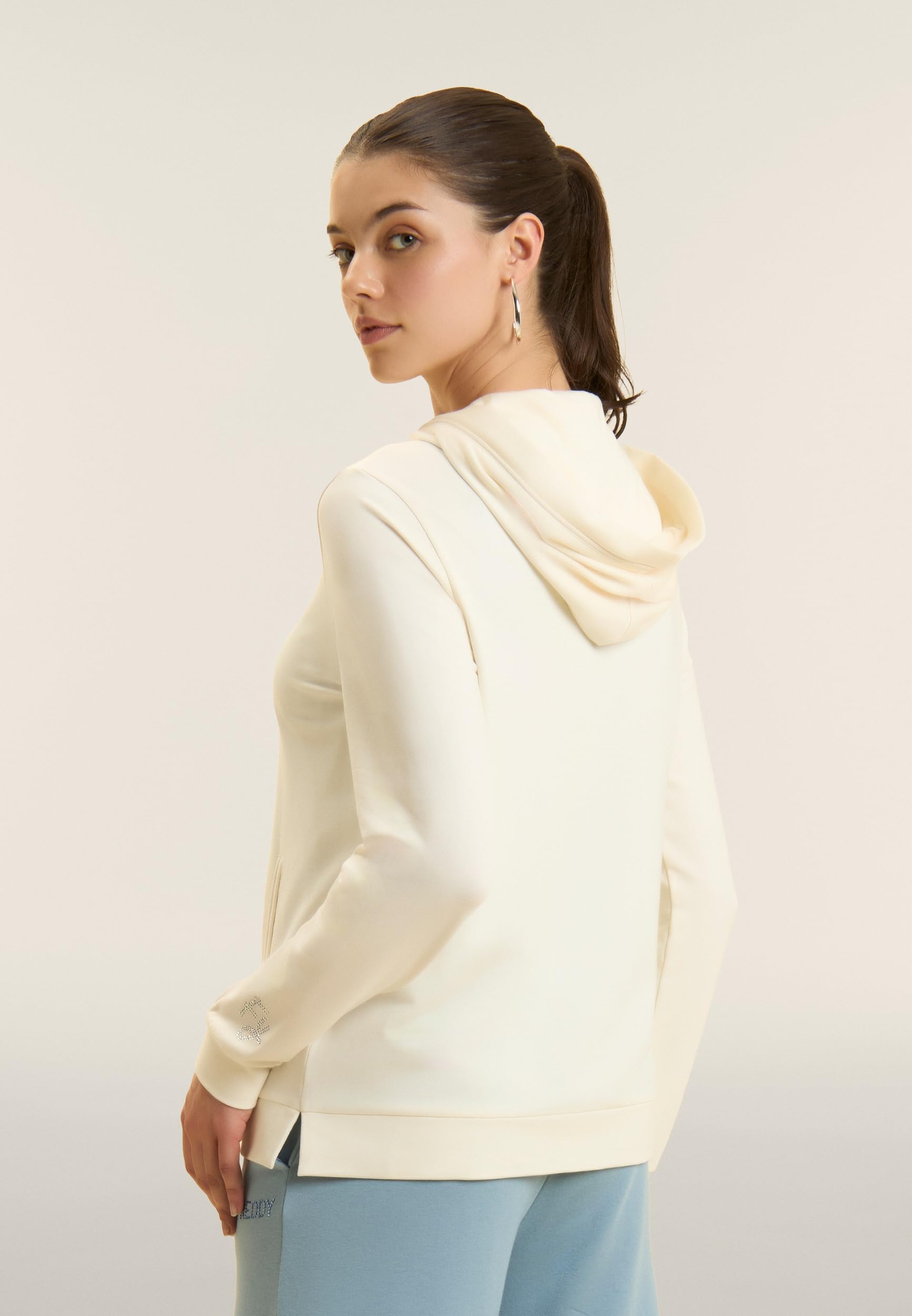 FREDDY - Felpa Donna con Zip e Cappuccio, Felpa Sportiva per la Palestra con Logo Strass - Regular Fit