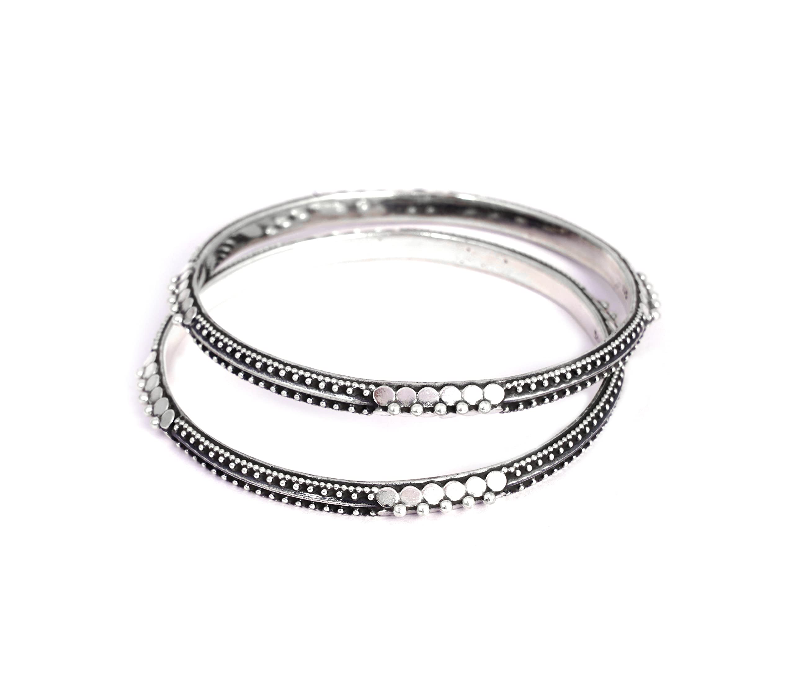 Shyle 925 Sterling Silver Bangle/Bracelet, Anvaya Embossed Daana Bangles,Well Stamped with 925,Traditional Silver HandCuff, Handcrafted Silver Oxidized Bangle/Bracelet, Womens Accessory (22) (B0BM95QBBX) Amazon Price History, Amazon Price Tracker