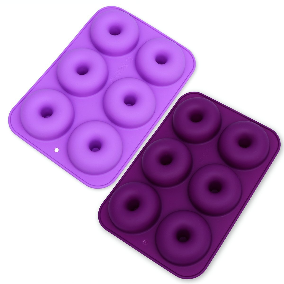 Lot de 2 moules à donuts anti-adhésifs en silicone à 6 emplacements pour gâteaux, biscuits, bagels, muffins (violet foncé et vio