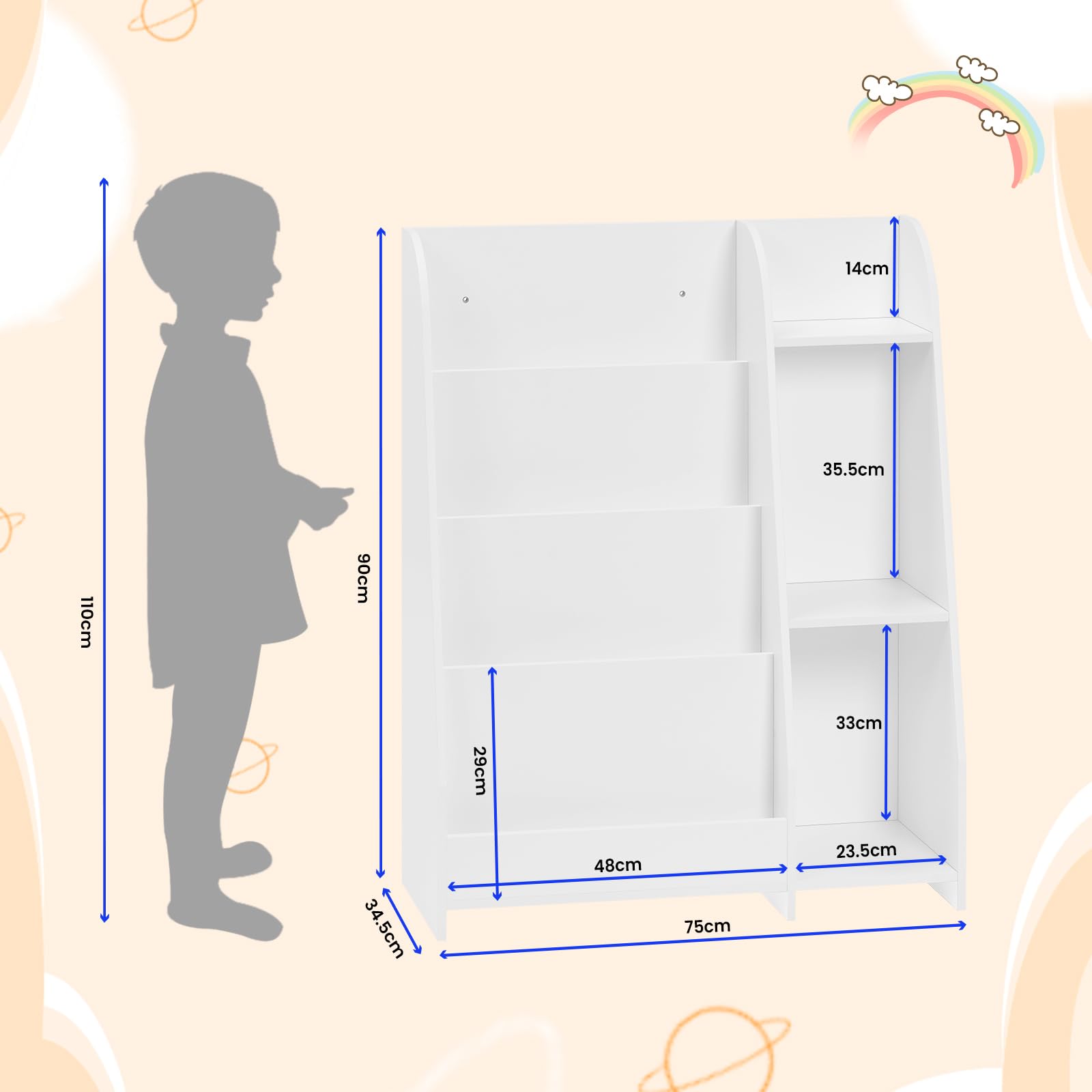 Libreria Bambini Humble Crew Extra Large - 6 Ripiani In Tessuto, Design Naturale/bianco - Foto 10