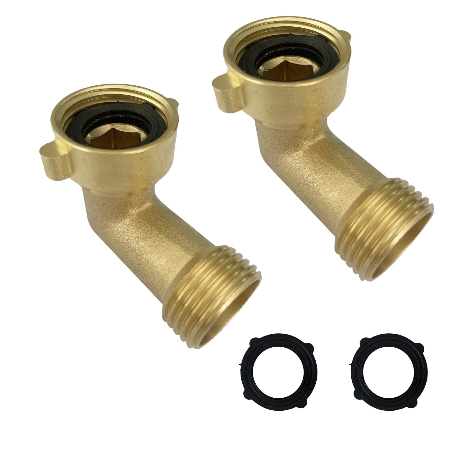 Garden Hose Elbow Connector 90 Degree, Solid Brass Pipe Fittings, Quick Swivel Connect Adapter, Fit for 3/4" GHT 2 Pcs