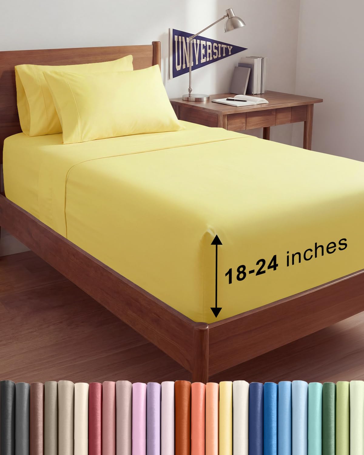 CGK Extra Deep Twin XL Sheet Set - 4pc College Dorm Room - Yellow