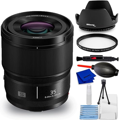 Panasonic Lumix S 1.378 in f1.8 lente S-S35-7PC paquete de accesorios incluye lente de capó tulipán, filtro UV, bolígrafo de limpieza, soplador,