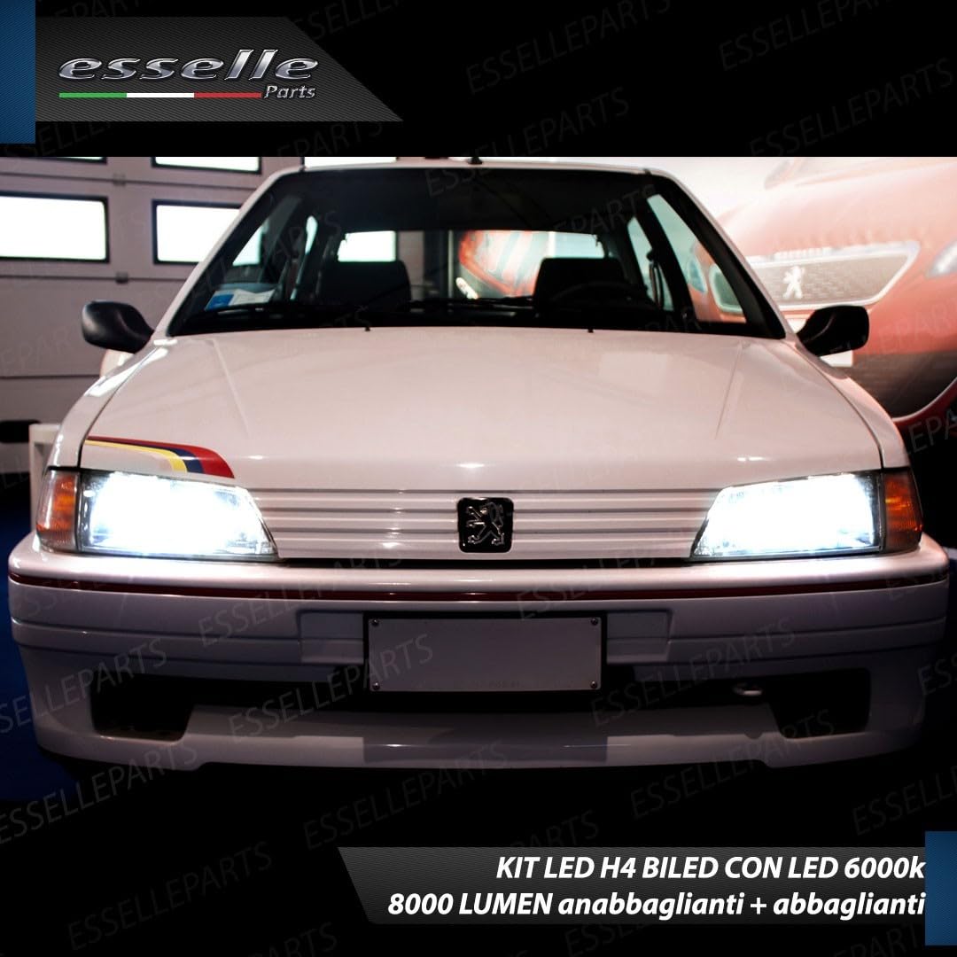 Kit LED H4 Compatibile per Peugeot 106 8000 Lumen 6000K Bianco Ghiaccio CANBUS Plug & Play Anabbaglianti Abbaglianti