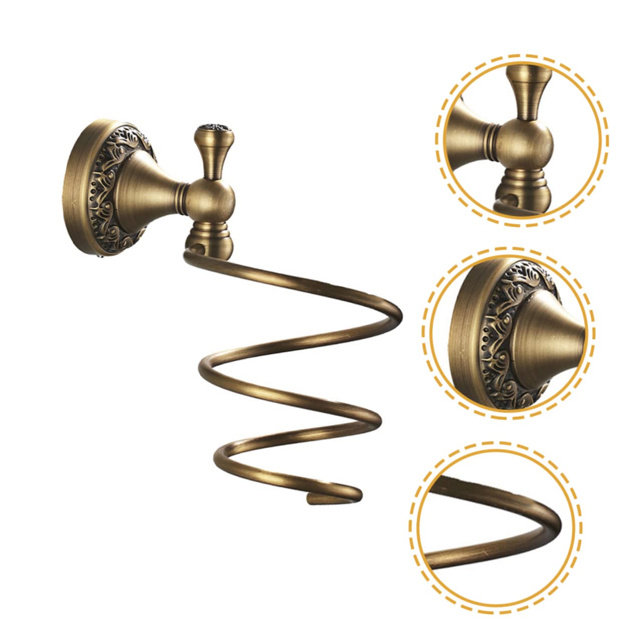Beavorty Porta Asciugacapelli Design a Spirale da Muro in Rame e Acciaio Inossidabile Protezione Antigraffio Organizer Bagno per Asciugacapelli per Bagno Domestico