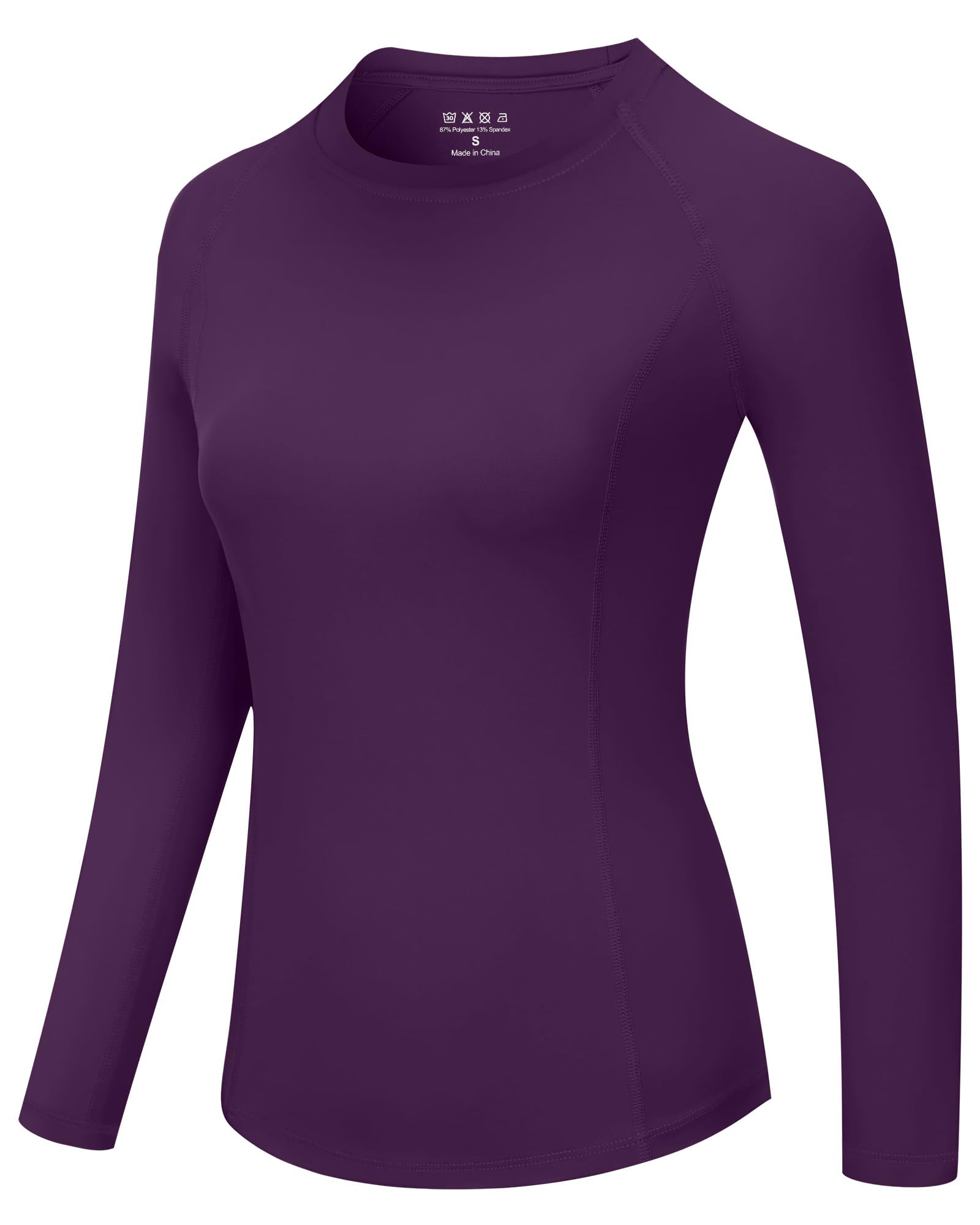 Runhit Compression Shirt Women Long Sleeve, UPF 50+ Crew Neck Workout Base Layer, Quick Dry Athletic Underscrub Tops