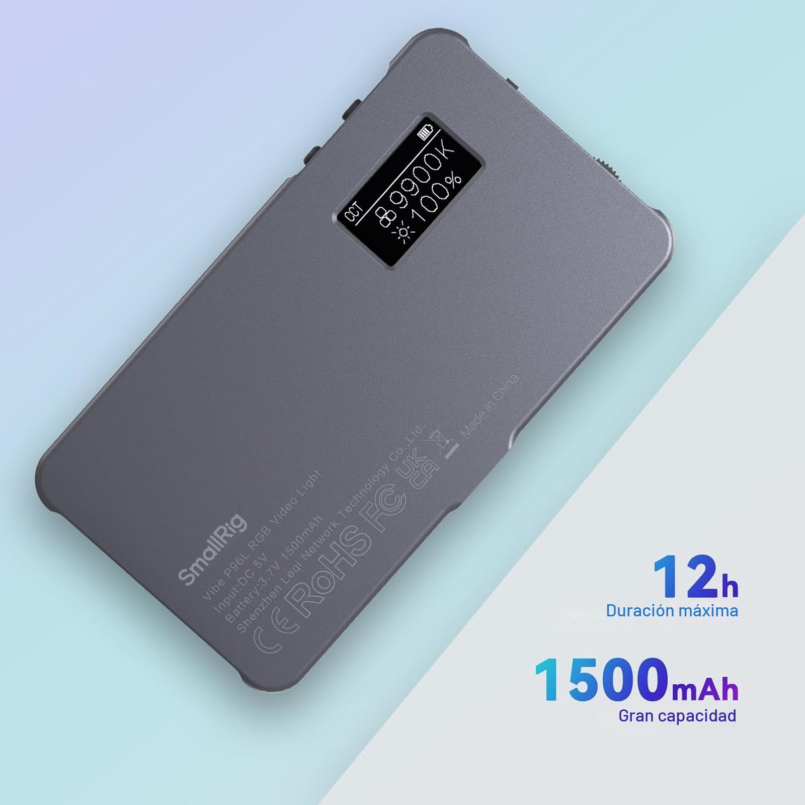 SMALLRIG P96L RGB Luz de Video, Luz LED Portátil de Metal para Cámara, 2500-8000 K, 21 Efectos, CRI 96+, Pantalla OLED, Iluminación para Fotografía y Video, Compatible con Teléfono y Cámara - 3489BC