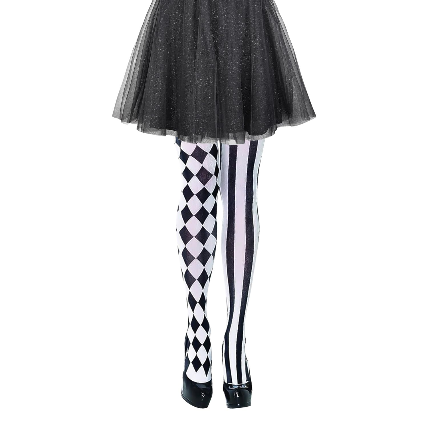 XNFUOE Ladies Harlequin Tights Clown Tights Circus Pantyhose Over Knee Long Boot Stocking for Halloween Fancy Dress Costume